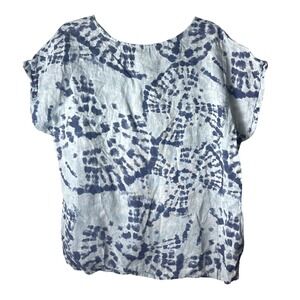 Bellambra Blue Linen Tie Dye Short Sleeve Blouse Top‎ M